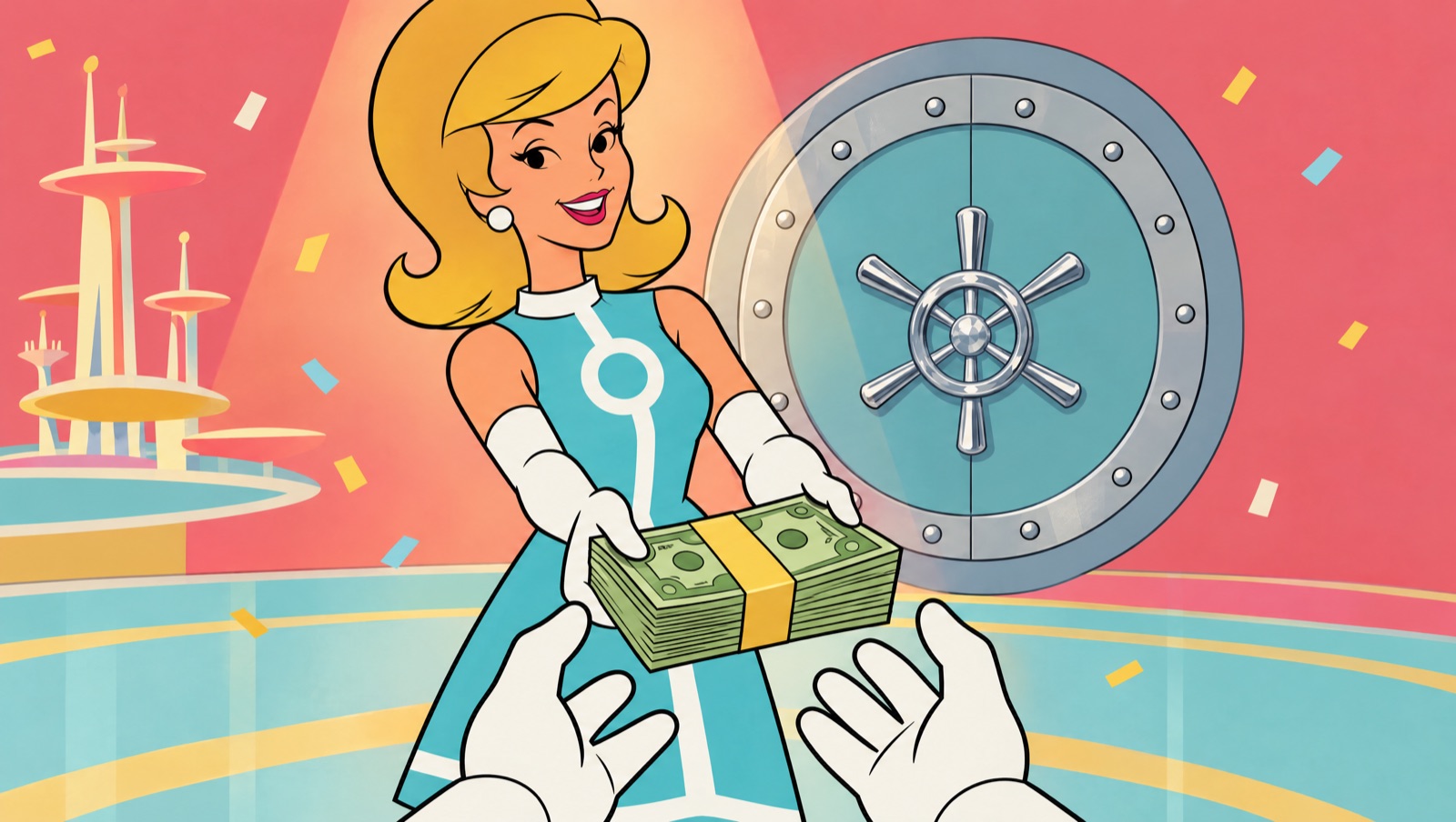 The vault closes and she hands you the money.